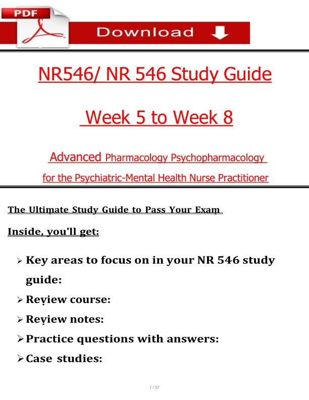 NR546 NR 546 Study Guide Week 5 to Week 8