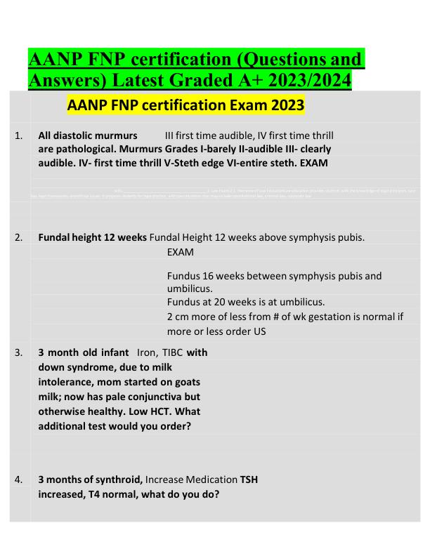 AANP FNP certification (Questions and Answers) Latest Graded A+ 2023 2024
