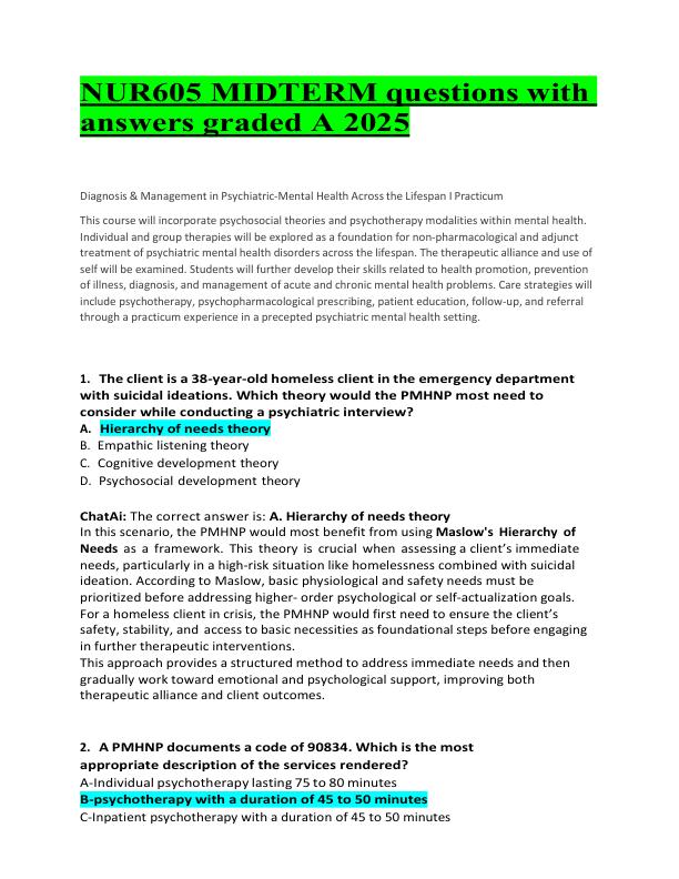 NUR605 MIDTERM questions with answers graded A 2025