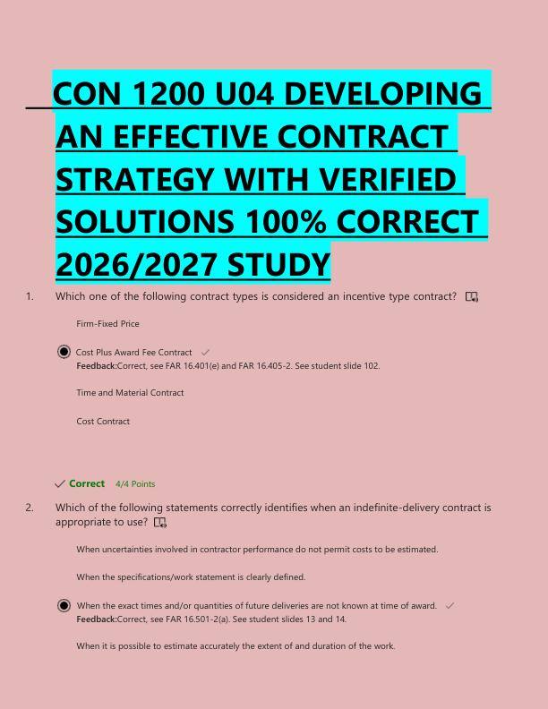 mobile-preview-CON 1200 U04 DEVELOPING  AN EFFECTIVE CONTRACT  STRATEGY WITH VERIFIED  SOLUTIONS 100% CORRECT  2026/2027 STUDY 