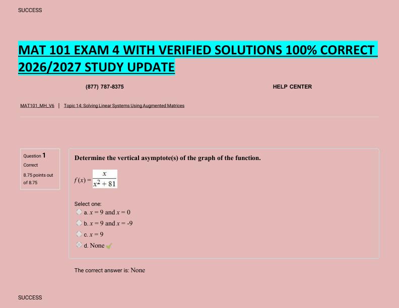 mobile-preview-MAT 101 EXAM 4 WITH VERIFIED SOLUTIONS 100% CORRECT  2026/2027 STUDY UPDATE