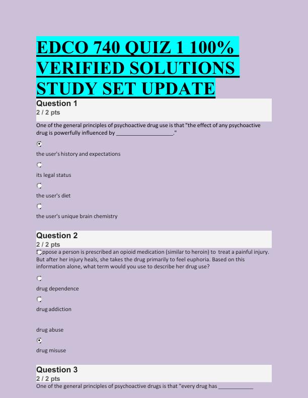 EDCO 740 QUIZ 1 100%  VERIFIED SOLUTIONS  STUDY SET UPDATE 