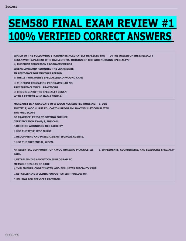   SEM580 FINAL EXAM REVIEW #1  100% VERIFIED CORRECT ANSWERS