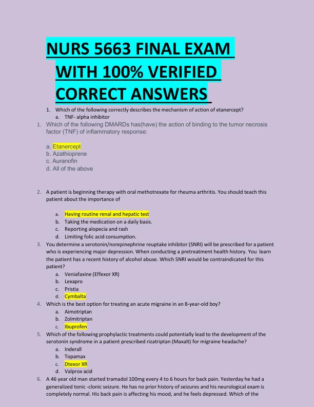 NURS 5663 FINAL EXAM  WITH 100% VERIFIED  CORRECT ANSWERS