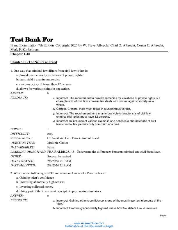 mobile-preview-Test Bank For Fraud Examination 7th Edition 2025 by W. Steve Albrecht, Chad O. Albrecht, Conan C. Albrecht, Mark F. Zimbelman Chapter 1-18