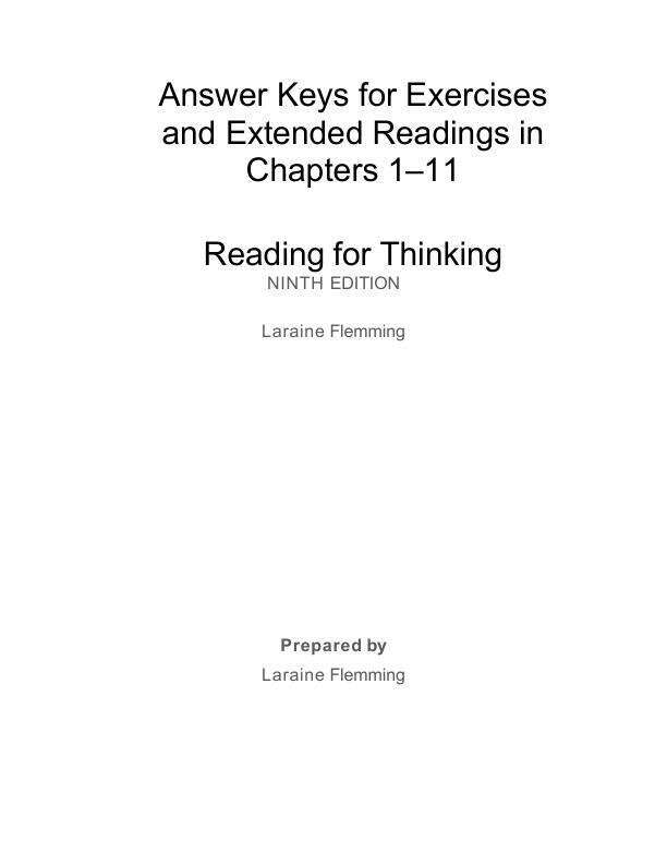 Test Bank For Reading for Thinking 9th Edition by Laraine E. Flemming