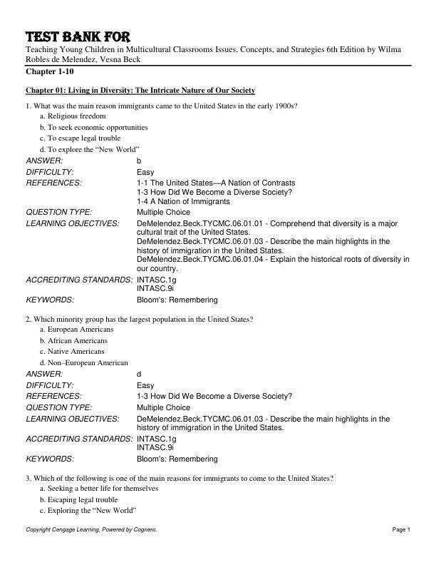 Test Bank For Teaching Young Children in Multicultural Classrooms Issues, Concepts, and Strategies 6th Edition by Wilma Robles de Melendez, Vesna Beck Chapter 1-10