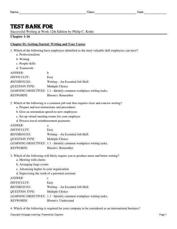 Test Bank For Successful Writing at Work 12th Edition by Philip C. Kolin  Chapter 1-16