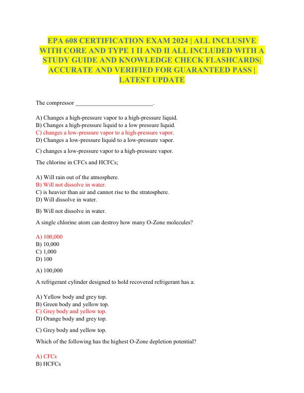 mobile-preview-EPA 608 CERTIFICATION EXAM 2024 ALL INCLUSIVE WITH CORE AND TYPE 1 II AND II ALL INCLUDED WITH A STUDY GUIDE AND KNOWLEDGE CHECK FLASHCARDS ACCURATE AND VERIFIED FOR GUARANTEED PASS LATEST UPDATE