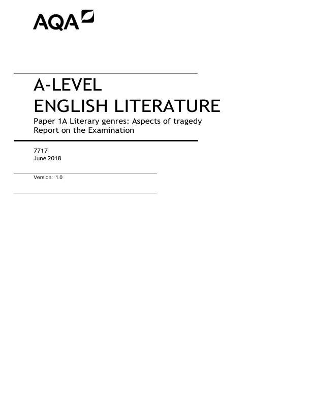 mobile-preview-AQA A-LEVEL ENGLISH LITERATURE Paper 1A Literary genres examiner comment
