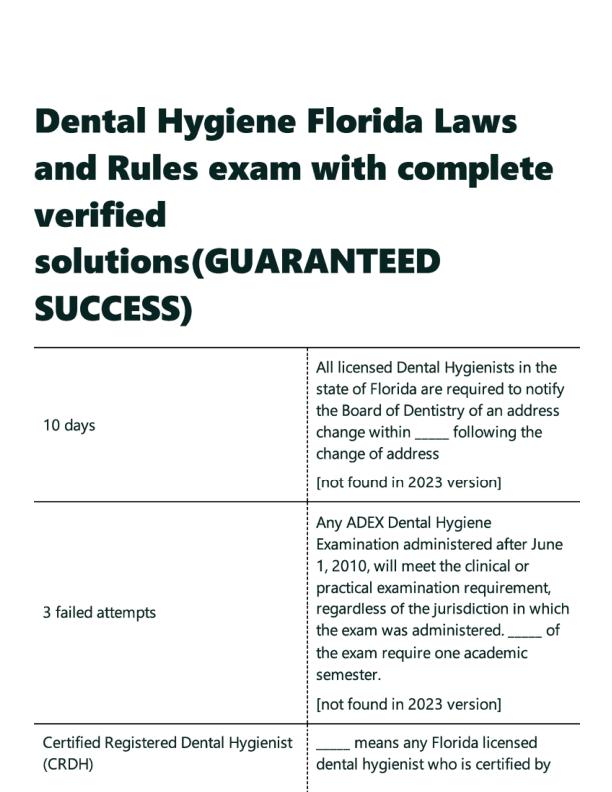 mobile-preview-Dental Hygiene Florida Laws and Rules exam with complete verified solutions GUARANTEED SUCCESS