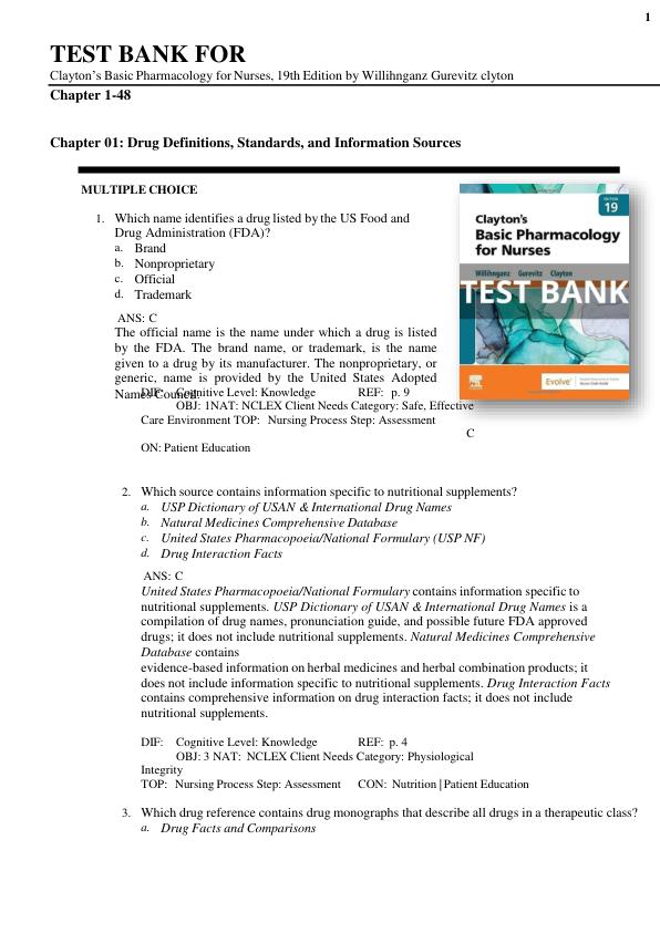 mobile-preview-Test Bank For Clayton’s Basic Pharmacology for Nurses, 19th Edition by Willihnganz Gurevitz clyton Chapter 1-48