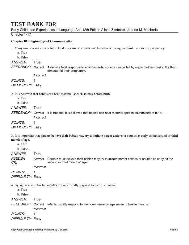 Test Banks For Early Childhood Experiences in Language Arts 12th Edition by Alison Zimbalist, Jeanne M. Machado Chapter 1-17