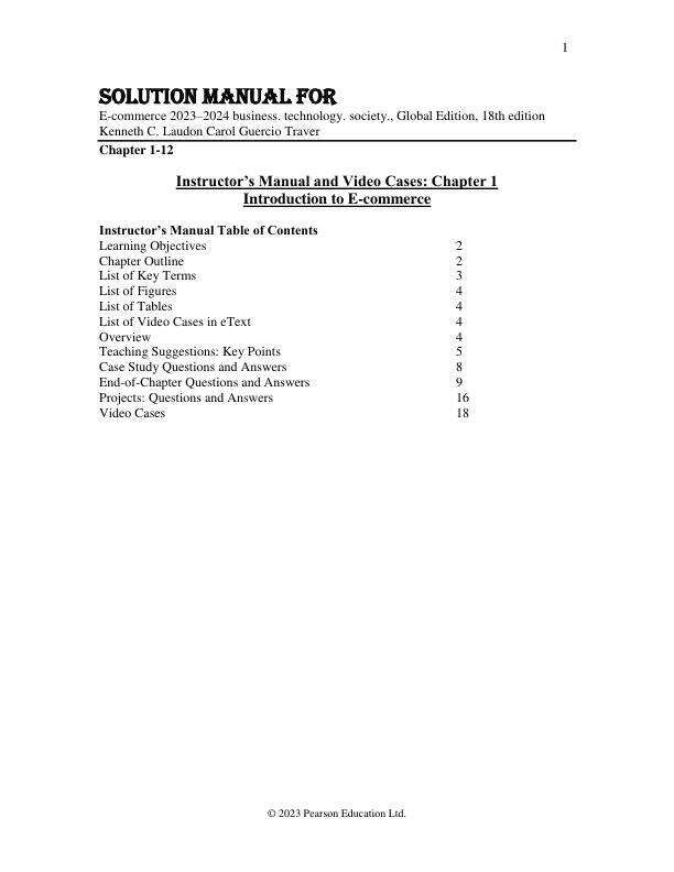 Solution Manual For E-commerce 2023–2024 business. technology. society., Global Edition, 18th Edition by Kenneth C. Laudon Carol Guercio Traver Chapter 1-12