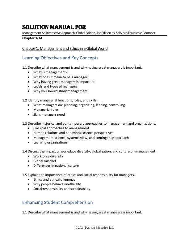 Solution Manual For Management An Interactive Approach, Global Edition, 1st Edition by Kelly Mollica Nicole Coomber For Chapter 1-14