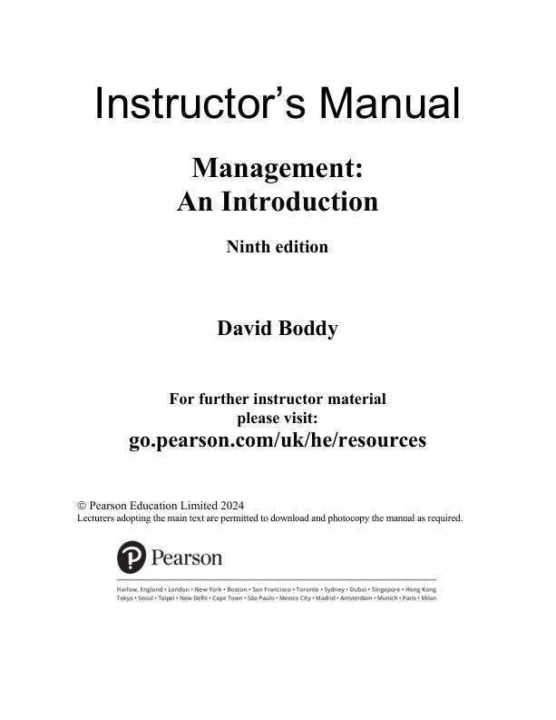 Solution Manual For Management An Introduction, 9th Edition by David Boddy