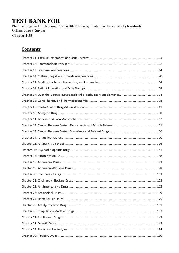 Test Bank for Pharmacology and the Nursing Process, 8th Edition by Linda Lane Lilley, Shelly Rainforth Collins & Julie S. Snyder | Complete Chapters 1-58 | Exam Questions & Answers