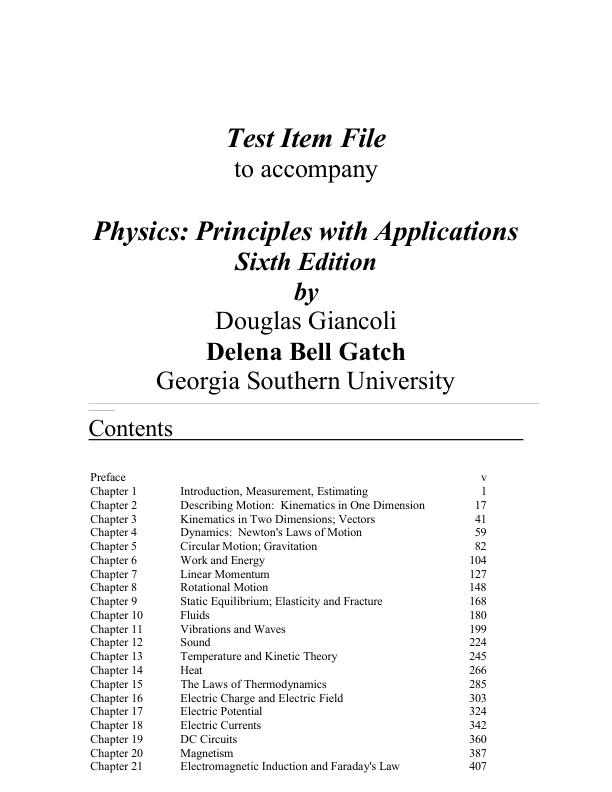 Test Bank For Physics Principles with Applications Sixth Edition by Douglas Giancoli, Delena Bell Gatch | (Complete Guide A+)