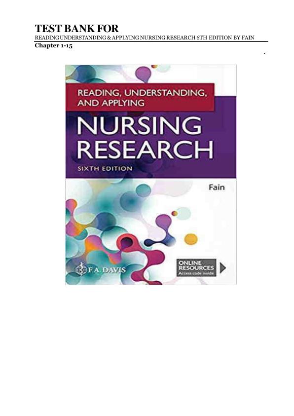 Test Bank for Reading, Understanding, and Applying Nursing Research, 6th Edition by Fain | Complete Chapters 1-15 | Exam Questions & Answers