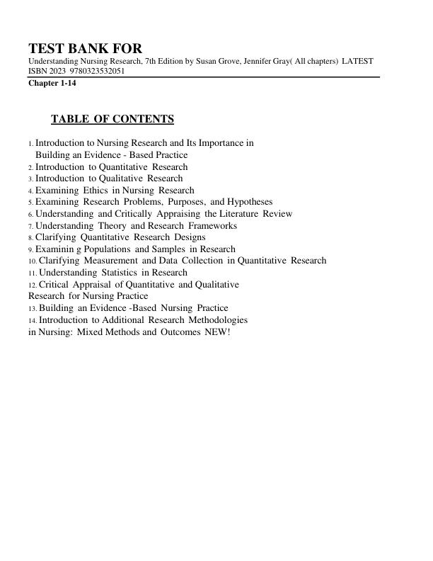 mobile-preview-Test Bank For Understanding Nursing Research, 7th Edition by Susan Grove, Jennifer Gray ( All chapters) LATEST 2023, ISBN 9780323532051 | (Complete Guide Verified100%)
