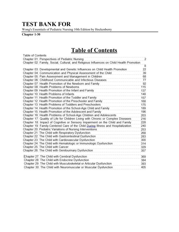 mobile-preview-Test Bank For Wong's Essentials of Pediatric Nursing 10th Edition by Hockenberry | Chapter 1-30 Complete100% Guide A+
