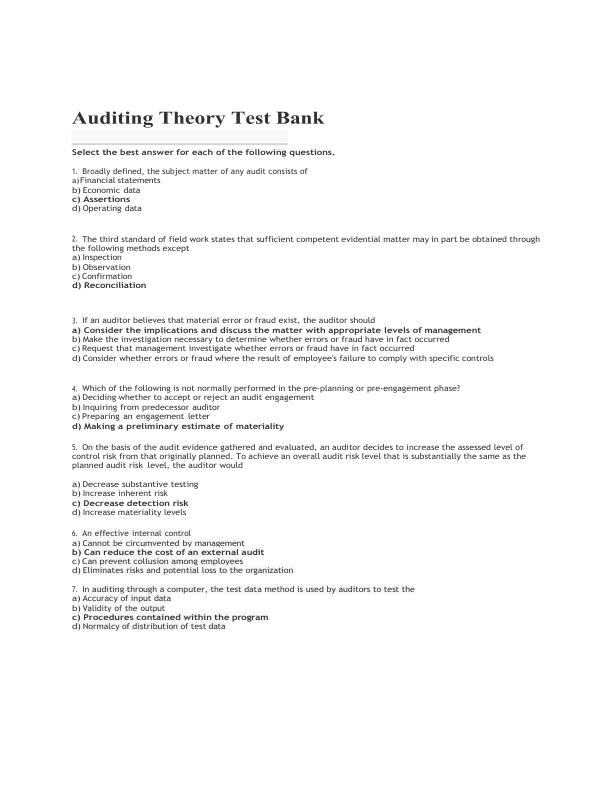 mobile-preview-Auditing Theory Test Bank Complete Questions & Answers A+ Exam Prep Guide