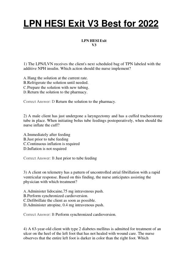 LPN HESI Exit V3 Best for 2022 (Complete 100%A+ Guide)