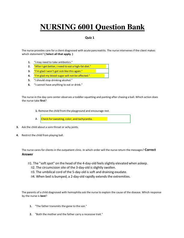 NURSING 6001 Complete Question Bank Grade Answer A+