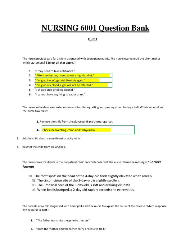 NURSING 6001 Complete Question Bank Grade Answer A+(Complete 100%A+ Guide)