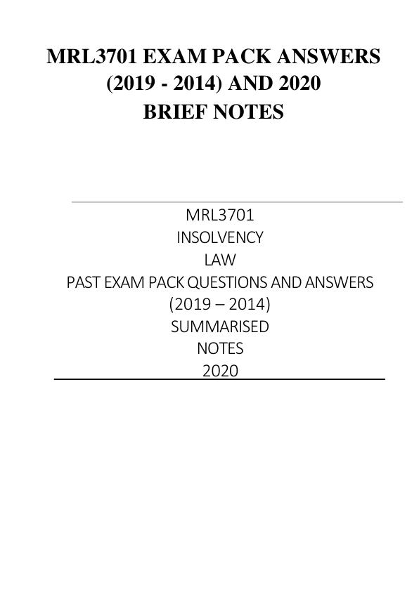MRL3701 EXAM PACK ANSWERS (2019 - 2014) | AND 2020 BRIEF NOTES