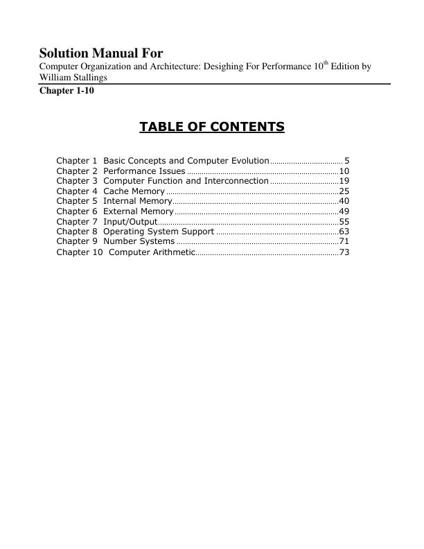 Solution Manual For Computer Organization and Architecture Desighing For Performance 10th Edition by William Stallings Chapter 1-10 | (Complete 100%A+ Guide)