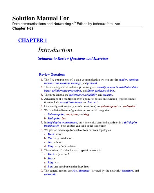 mobile-preview-Solution Manual For Data Communications and Networking 4th Edition by behrouz forouzan | Chapter 1-32 (Complete 100%A+ Guide)