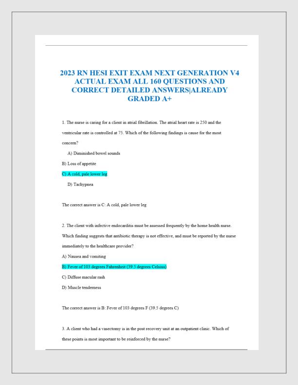 2025 RN HESI EXIT EXAM NEXT GENERATION V4 ACTUAL EXAM ALL 160 QUESTIONS AND CORRECT DETAILED ANSWERS
