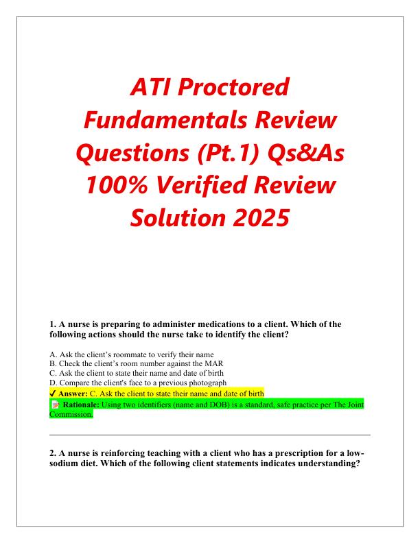 ATI Proctored Fundamentals Review Questions