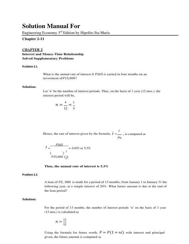 Solution Manual For Engineering Economy 3rd Edition by Hipolito Sta Maria | Chapter 2-11