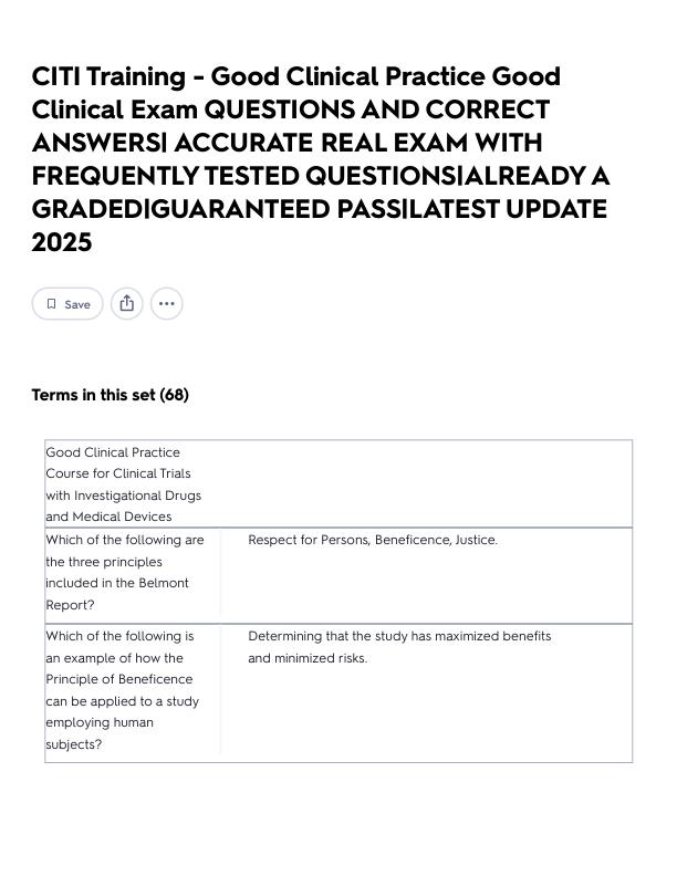 CITI Training - Good Clinical Practice Good Clinical Exam QUESTIONS AND CORRECT ANSWERS_ ACCURATE REAL EXAM WITH FREQUENTLY TESTED QUESTIONS_ALREADY A GRADED_GUARANTEED PASS_LATEST UPDATE 2025 Flashcards _ Quizlet