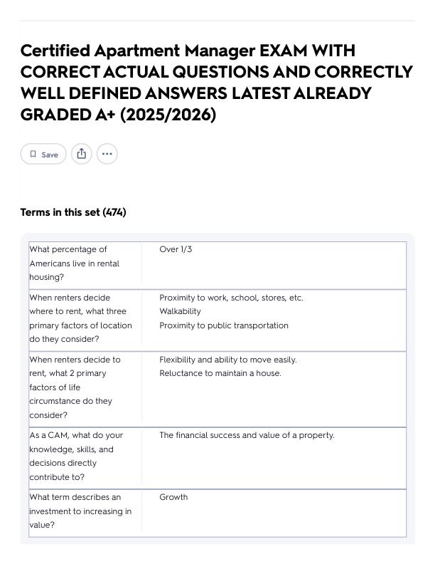 Certified Apartment Manager EXAM WITH CORRECT ACTUAL QUESTIONS AND CORRECTLY WELL DEFINED ANSWERS LATEST ALREADY GRADED A+ (2025_2026) Flashcards _ Quizlet