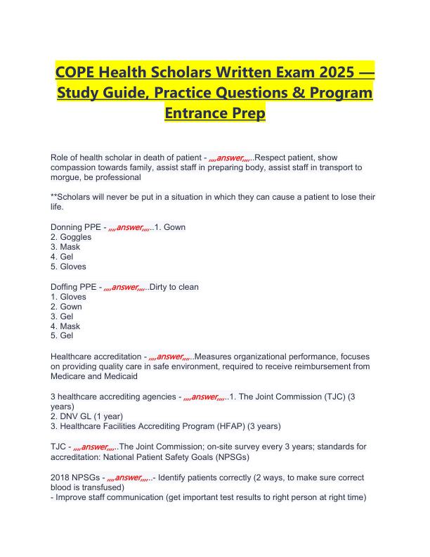 COPE Health Scholars Written Exam 2025