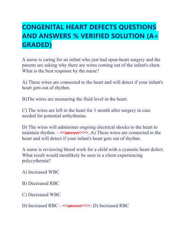 CONGENITAL HEART DEFECTS QUESTIONS AND ANSWERS