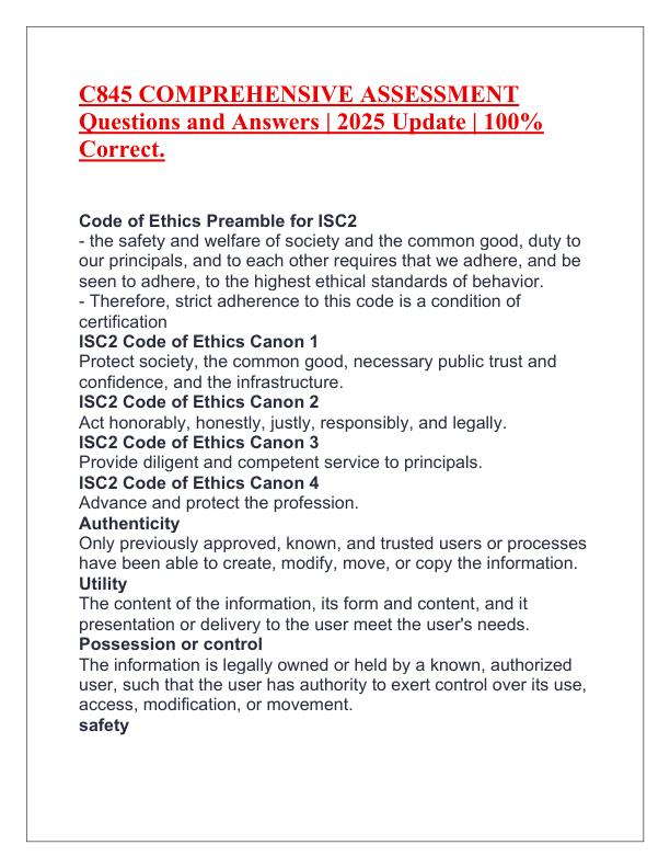 C845 COMPREHENSIVE ASSESSMENT Questions and Answers
