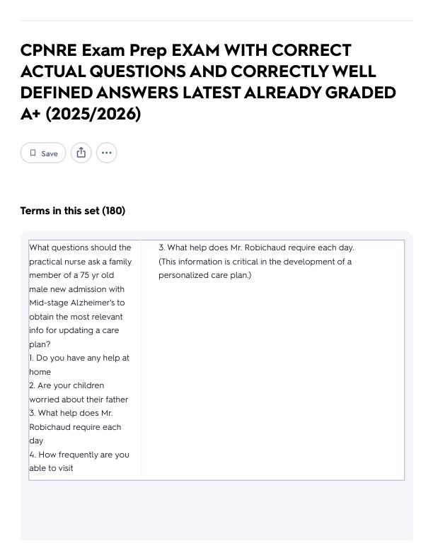 CPNRE Exam Prep EXAM WITH CORRECT ACTUAL QUESTIONS AND CORRECTLY WELL DEFINED ANSWERS LATEST ALREADY GRADED A+ (2025_2026) Flashcards _ Quizlet
