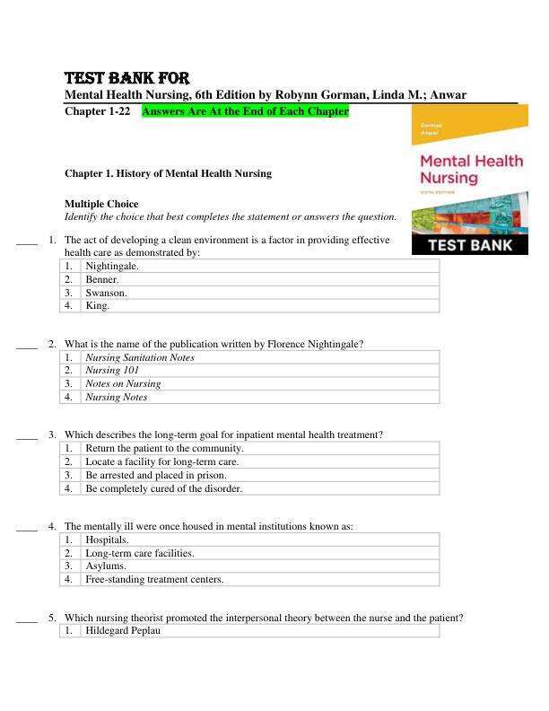 Test Bank For Mental Health Nursing, 6th Edition by Robynn Gorman, Linda M.; Anwar