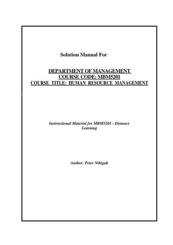 mobile-preview-Solution Manual For Instructional Material (Human Resource Management) for MBM5201 Distance Learning By Peter Nthigah Chapter 1-11 | (Complete 100% A+ Guide)