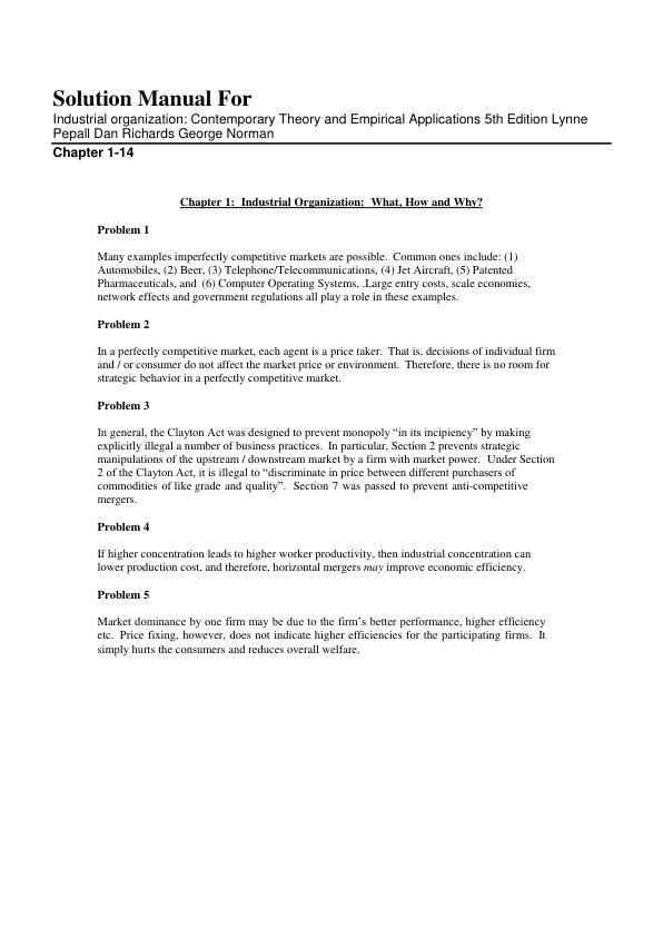mobile-preview-Solution Manual For Industrial organization Contemporary Theory and Empirical Applications 5th Edition by Lynne Pepall Dan Richards George Norman Chapter 1-14 | (Complete 100% A+ Guide)