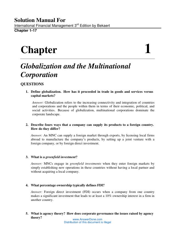 Solution Manual For International Financial Management 3rd Edition by Bekaert | Chapter 1-17