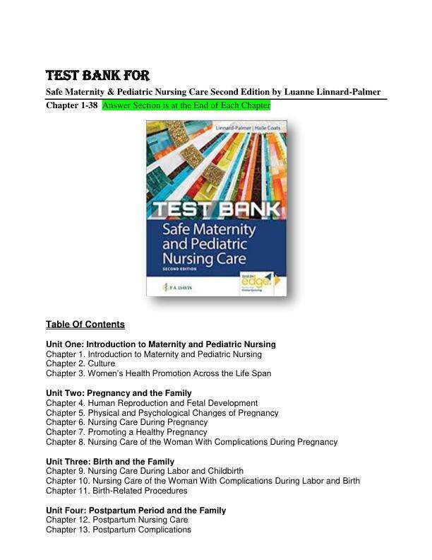 Test Bank Safe Maternity & Pediatric Nursing Care Second Edition by Luanne Linnard-Palmer Chapter 1-38