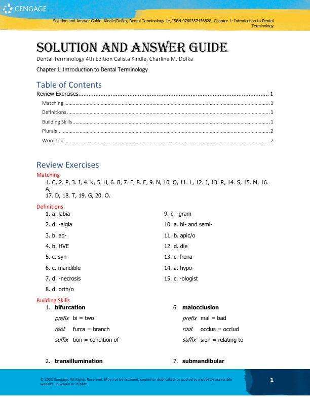 Solution Manual For Dental Terminology 4th Edition by Calista Kindle, Charline M. Dofka Chapter 1-20