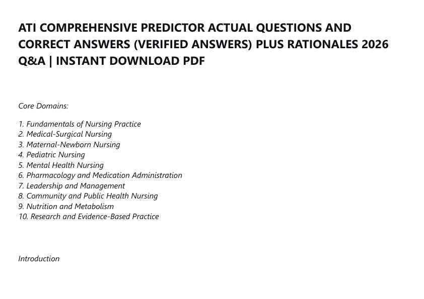 ATI COMPREHENSIVE PREDICTOR ACTUAL QUESTIONS AND