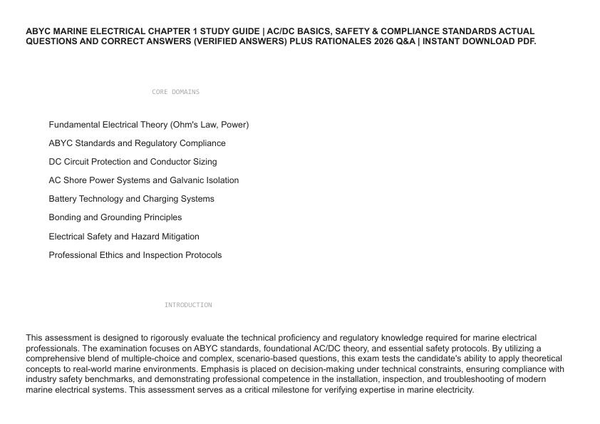 ABYC MARINE ELECTRICAL CHAPTER 1 STUDY GUIDE  AC DC BASICS, SAFETY & COMPLIANCE STANDARDS ACTUAL