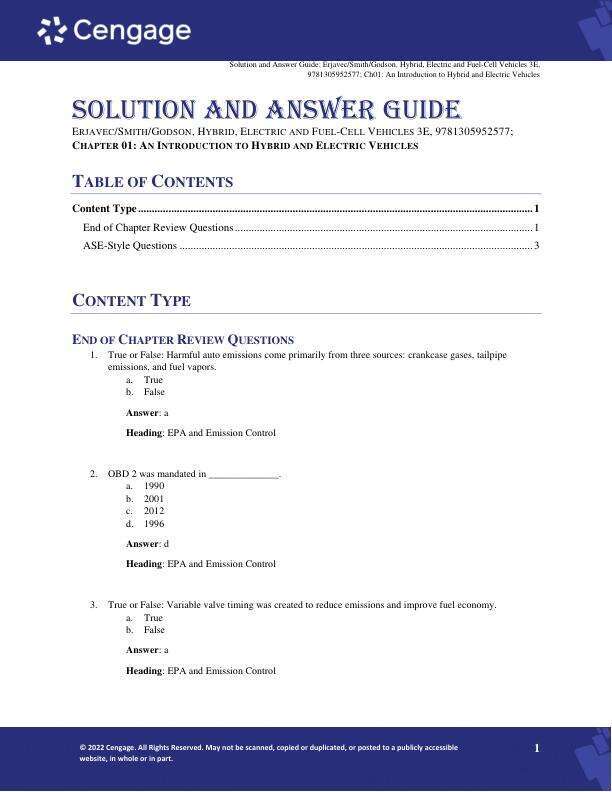Solution Manual For  Hybrid, Electric and Fuel-Cell Vehicles 3rd Edition by Jack Erjavec, Nathan Smith, Michael Godson Chapter 1-12
